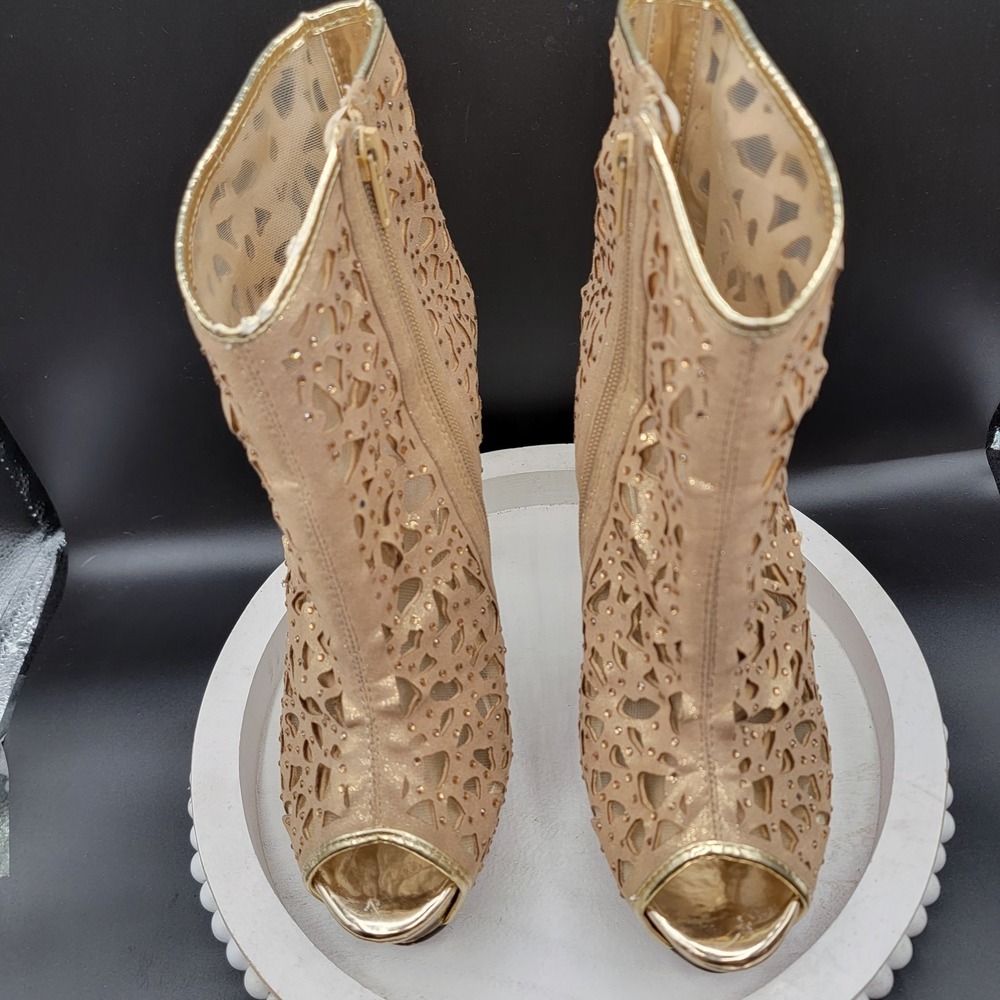 Two Lips Gold Metallic Laser Cut Stiletto Heels Size 9 Y2K Club Party Dancer - Picture 6 of 12